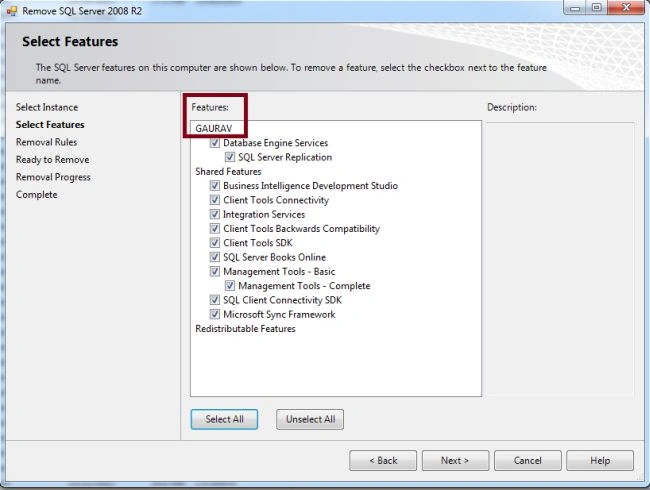 Selecting Features in Sql Server
