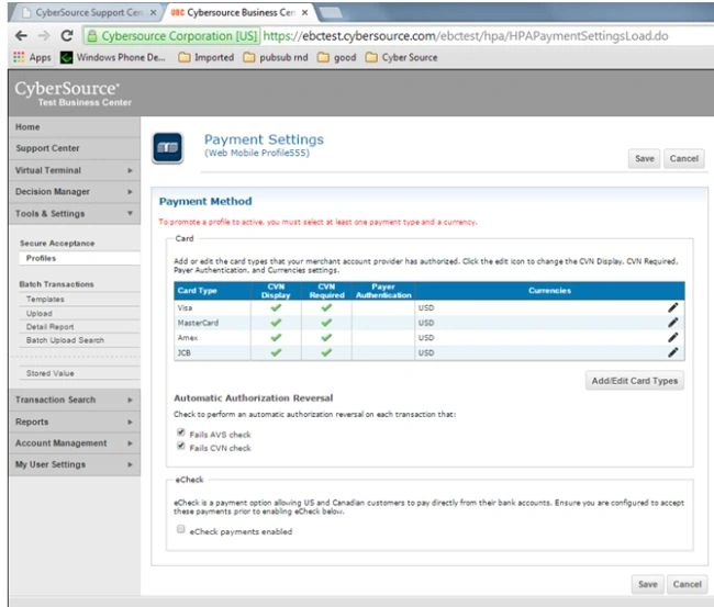 Click Payment Setting
