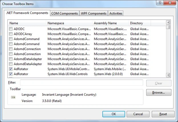 Choose Items in ToolBox