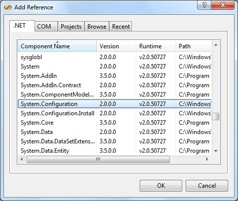 System.Configuration namespace 