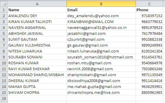 excel data sheet