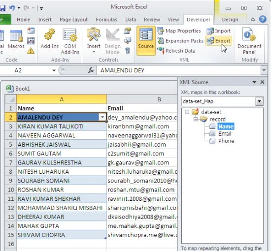 export excel data