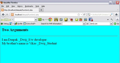 PHP functions with two parameters