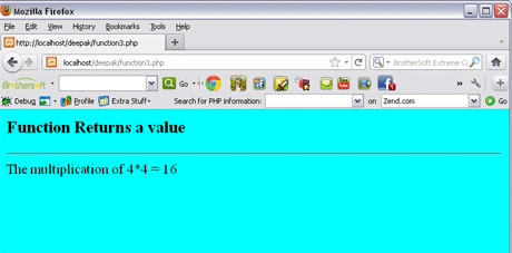 PHP functions with return value