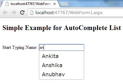 autocomplete list