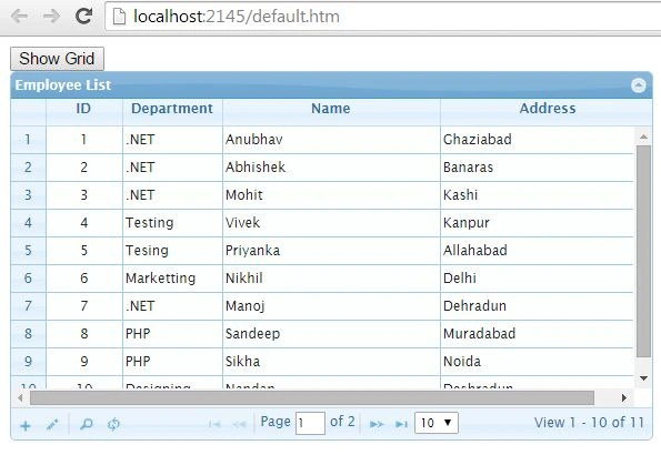 JQgrid using WebService