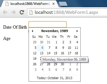 find age using ajax