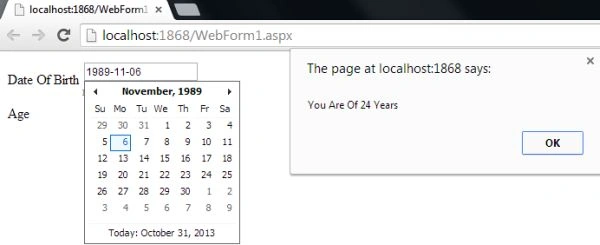 find age using ajax