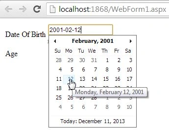 calculating age when dob entered manually