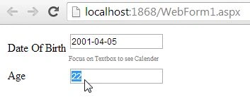 calculating age when dob entered manually