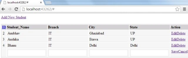 crud in webgrid
