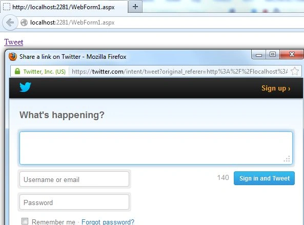 Twitter Share in popup