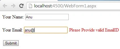Incorrect EmailId