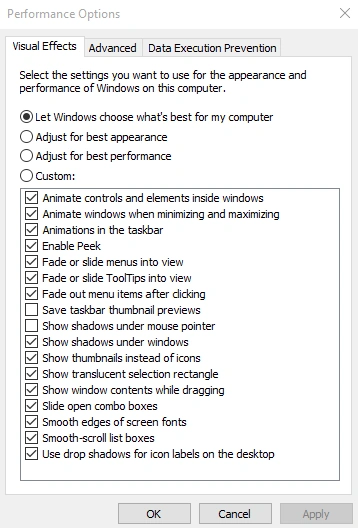 performance option
