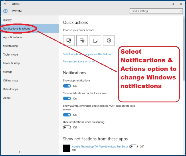 Notifications actions
