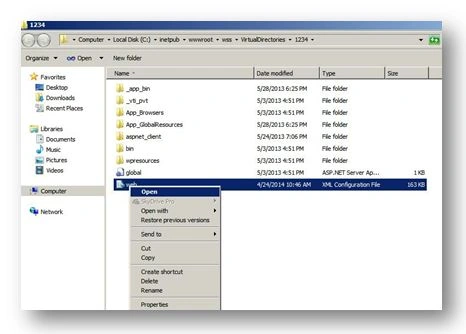 WebConfig of Web App in IIS Manager