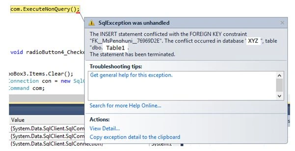 SQL exception
