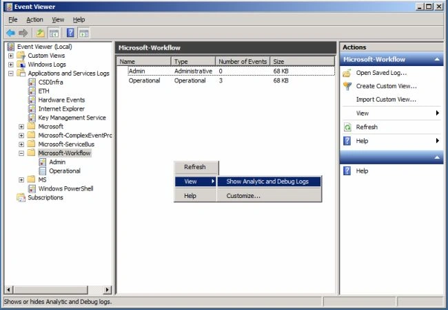 Event Viewer - Workflow Logs