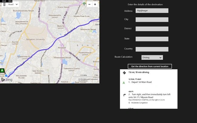 displayed for Driving route