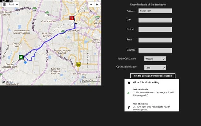 displayed with walking routes calculation