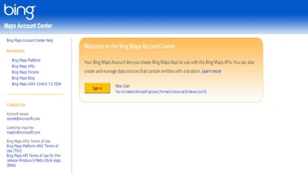 bing map account center