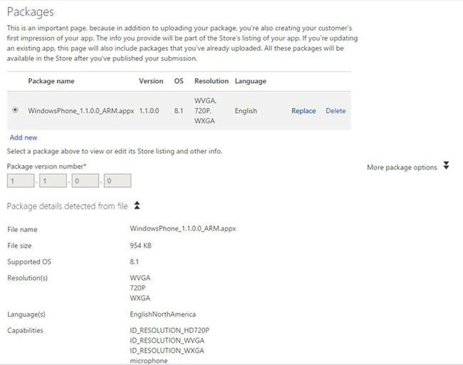 package option in windows App