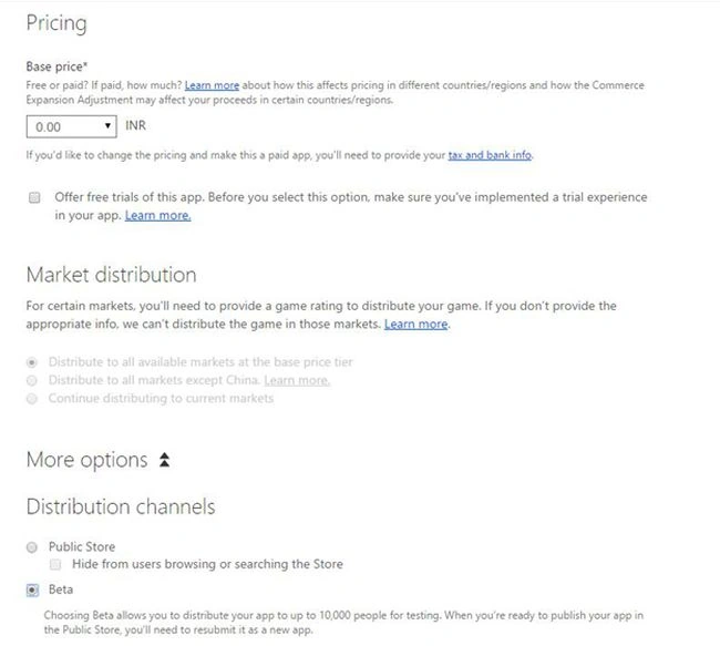 pricing option of window App