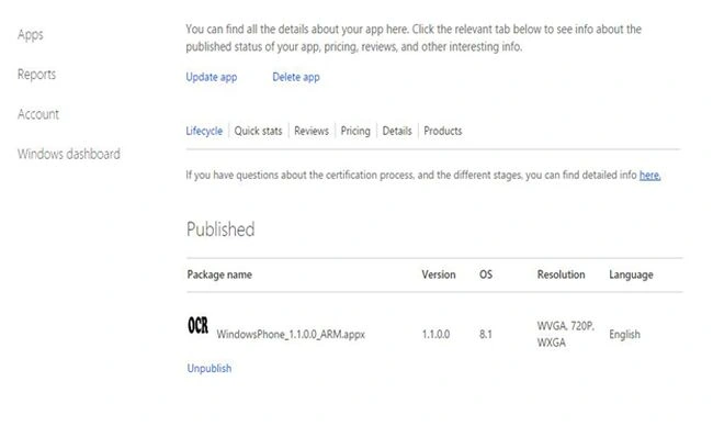 publish window application