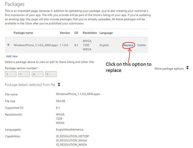 replace option in windows app