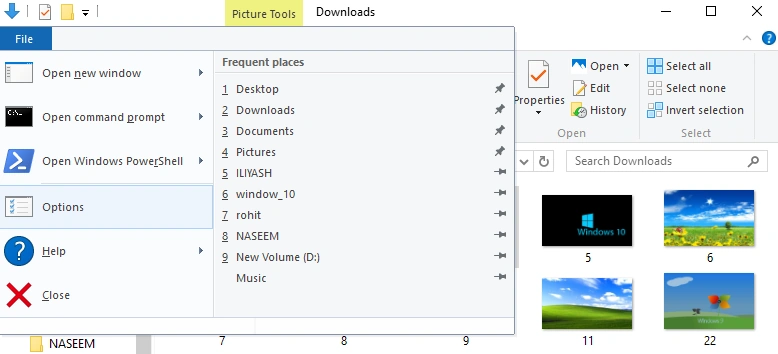 File menu