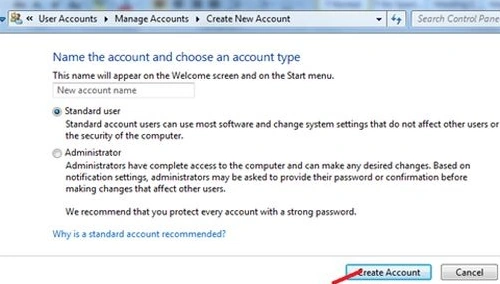 Click on create account