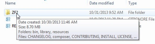open ZF2 folder