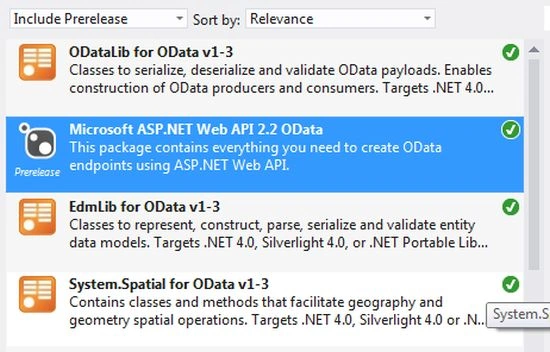 /install Odata package from NuGet package manager