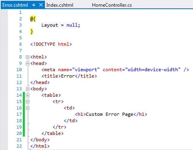 desired custom error page