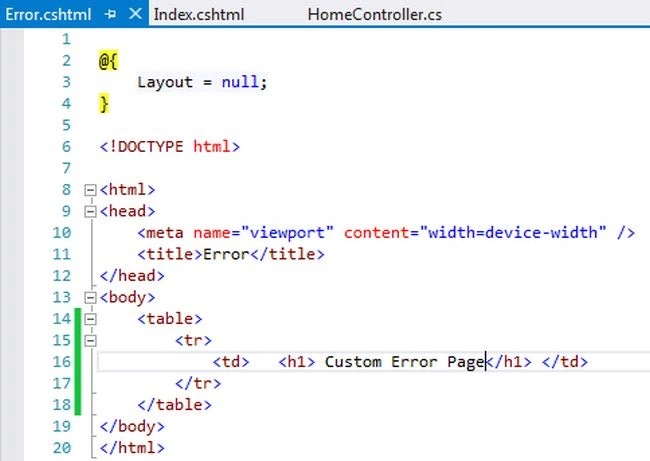 error cshtml