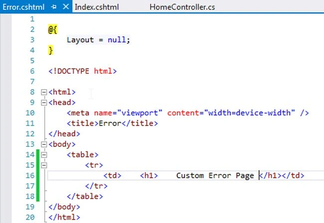 error cshtml