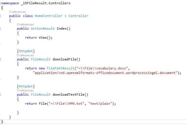 Code to Download File