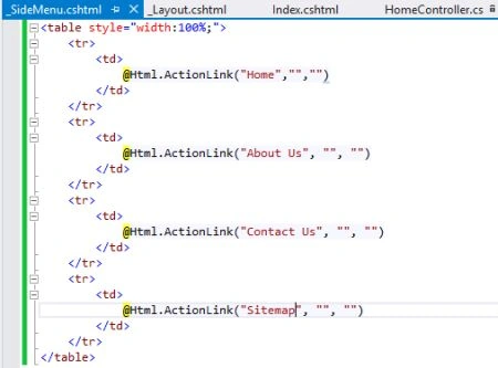 sideview menu html code
