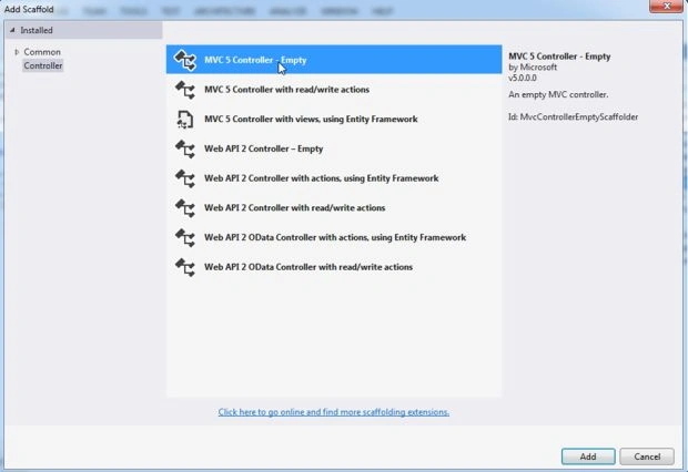 empty mvc5 controller