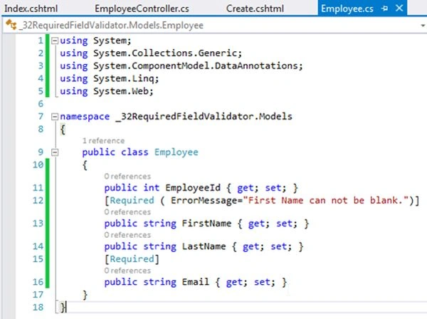 require field validater model