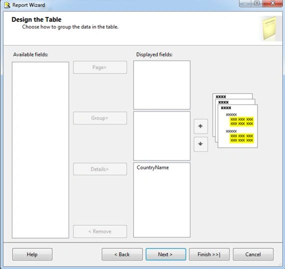Displayed fields