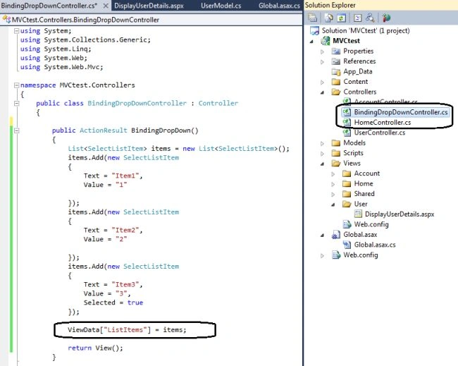 Binding dropdown