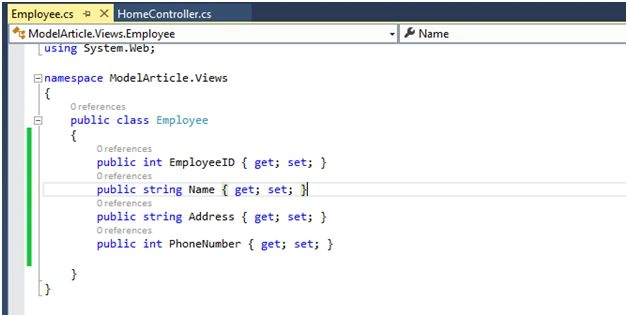 properties in model