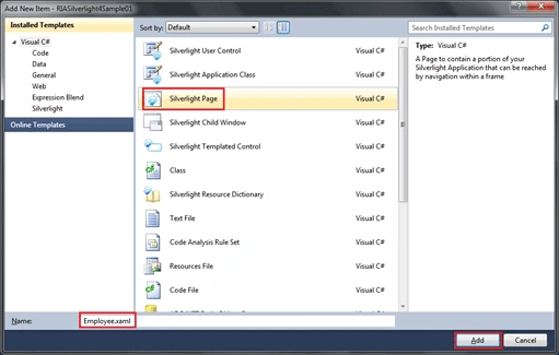 custom page in silverlight