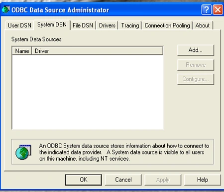 system dsn in Odbc