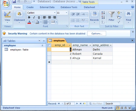 table in MS-ccess 