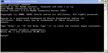 creating database in mysql