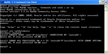 granting privileges to mysql database