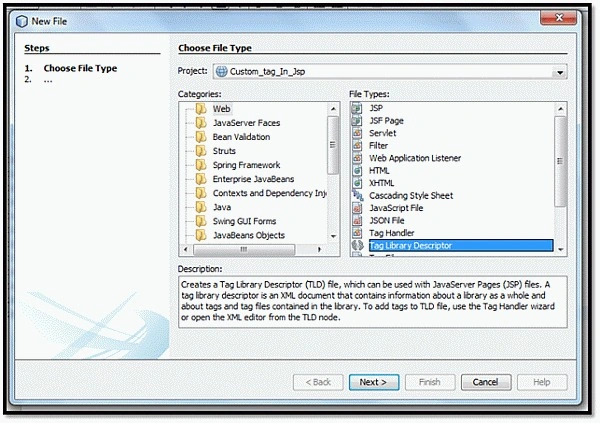 Click on tag library description