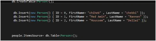 Create table